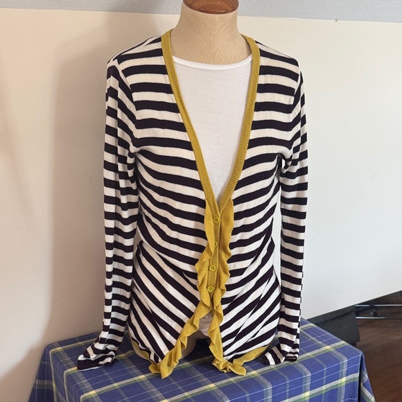 Sparrow striped cotton cardigan with ruffle accent - Picture 1 of 4